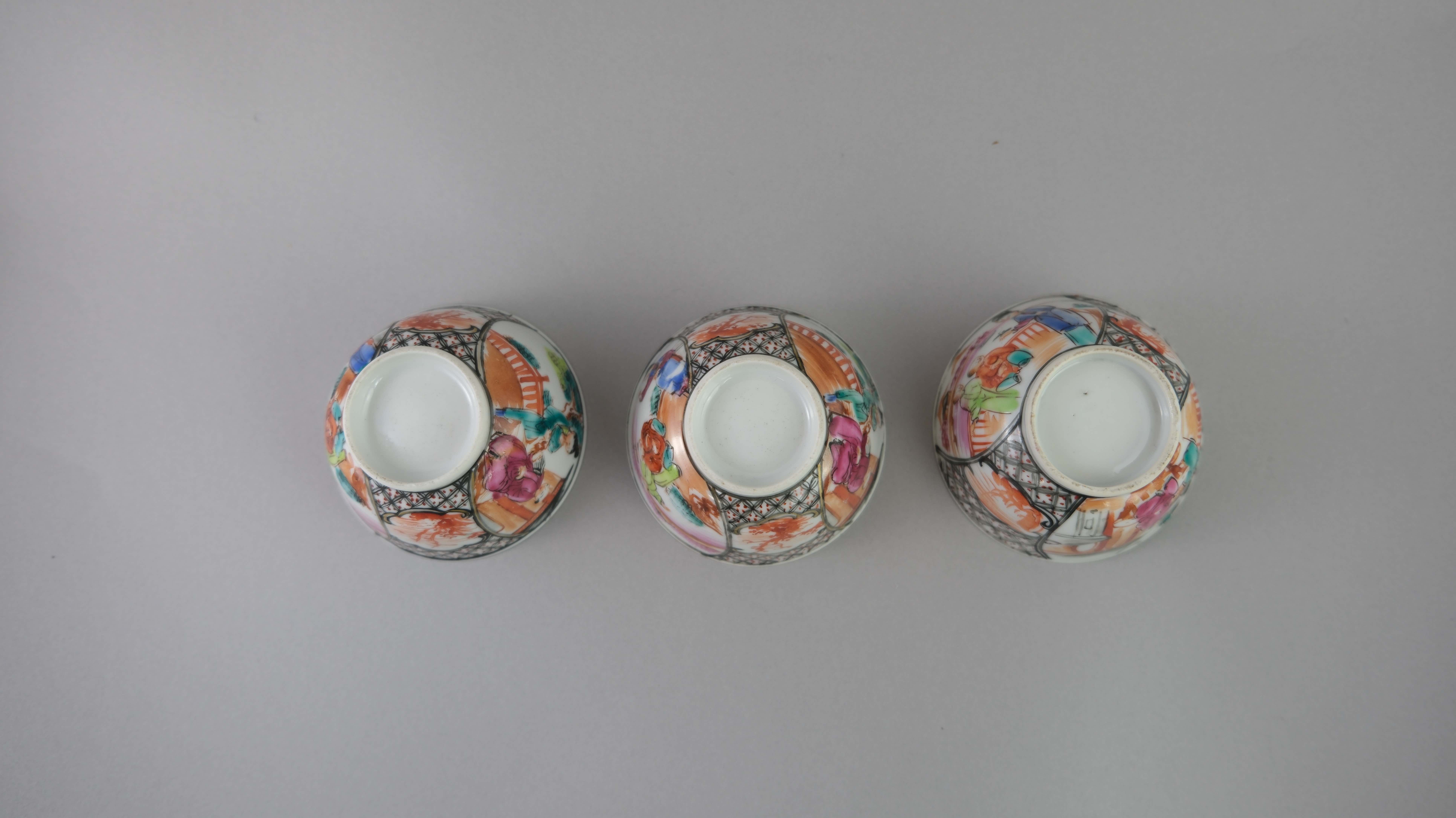 A Set of Six 'Mandarin Palette' Cups and Saucers, Qianlong, with a central family lakeside terrace - Image 6 of 20