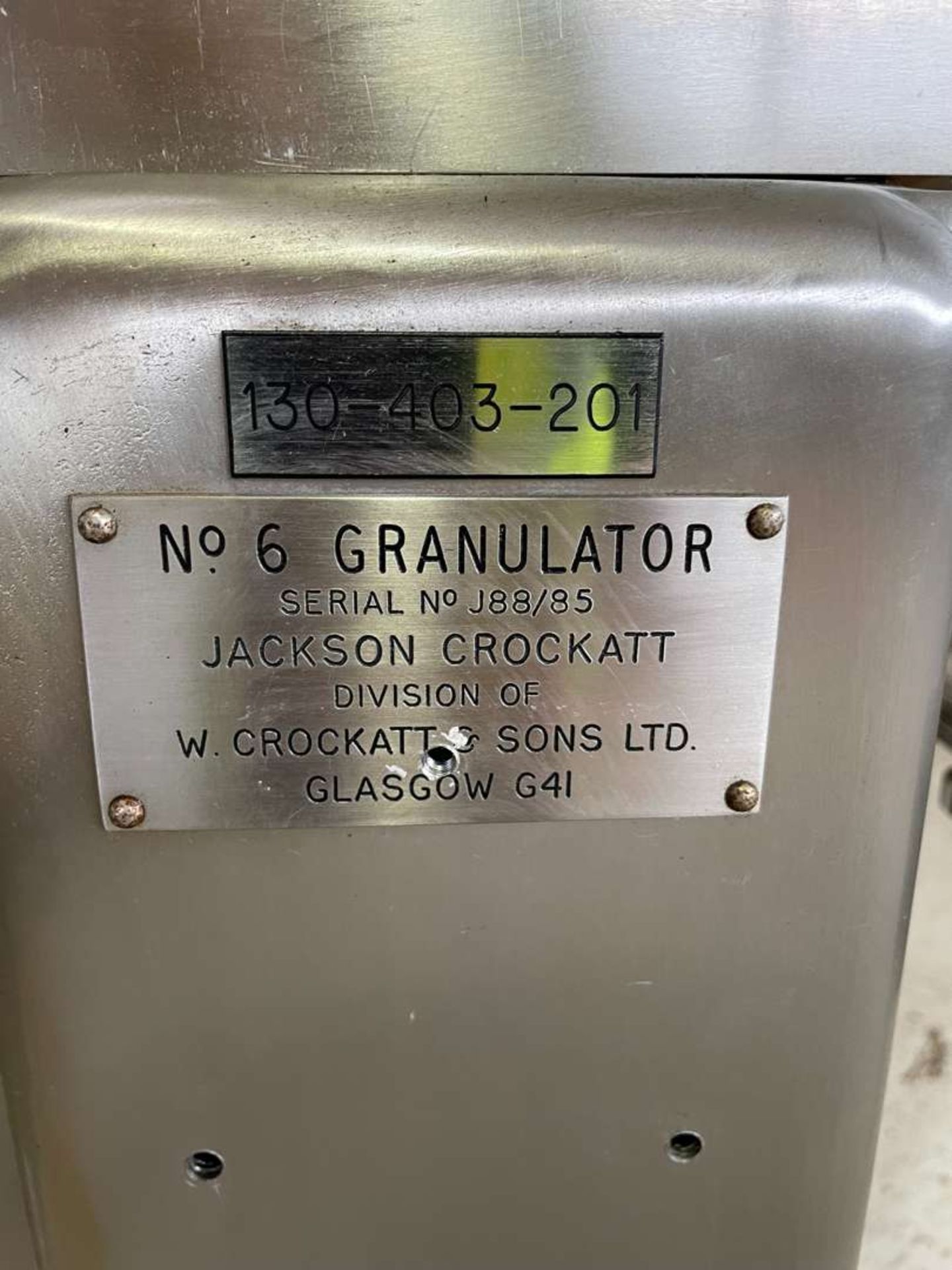 Jackson Crockatt model no. 6 stainless steel reciprocating granulator - Image 4 of 4