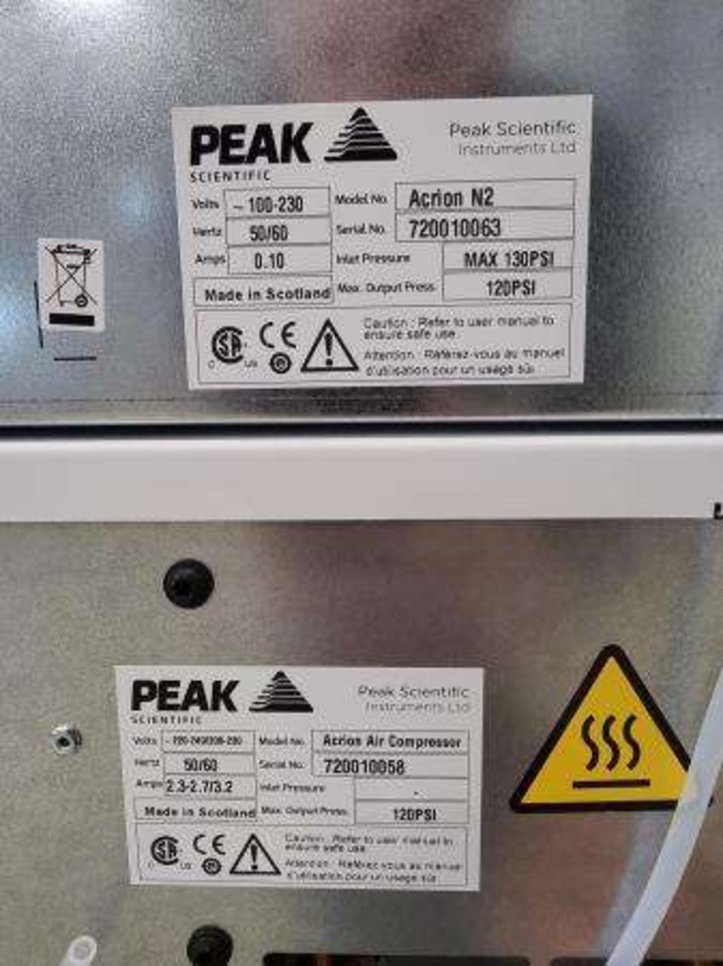 Peak Scientific Acrion N2 Nitrogen Generator & Acrion Air Compressor - Image 4 of 4