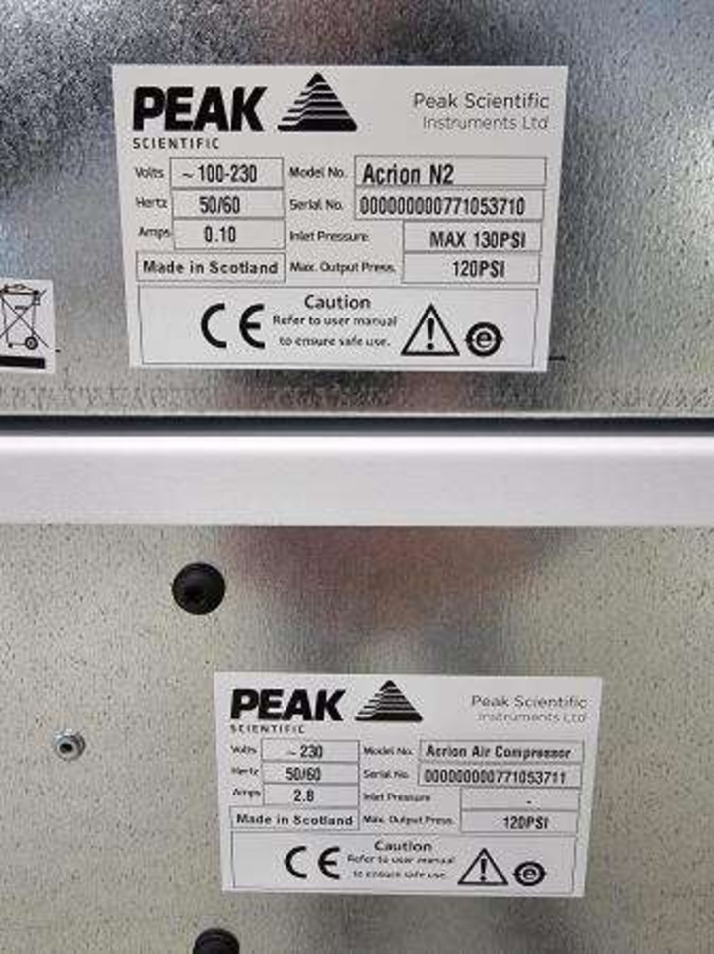 Peak Scientific Acrion N2 Nitrogen Generator & Acrion Air Compressor - Image 4 of 4