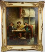 "3 Männer in der Schenke", Öl/L., ohne Signatur, ca. 60 x 50, gerahmt ca. 75 x 65 cm,