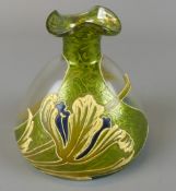 Vase, Glas, Blüten-/Blumenbemalungen, schmales Hals, H. ca. 9 cm