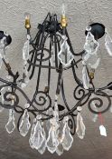 Deckenlampe, Metall mit Kristallbehang, H. ca. 80, Dm. 65 cm, 10-flammig,