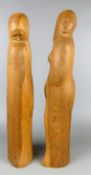 2 Statuen, Eichenholz, massive plastische Schnitzereien, H. ca. 52 und 55 cm
