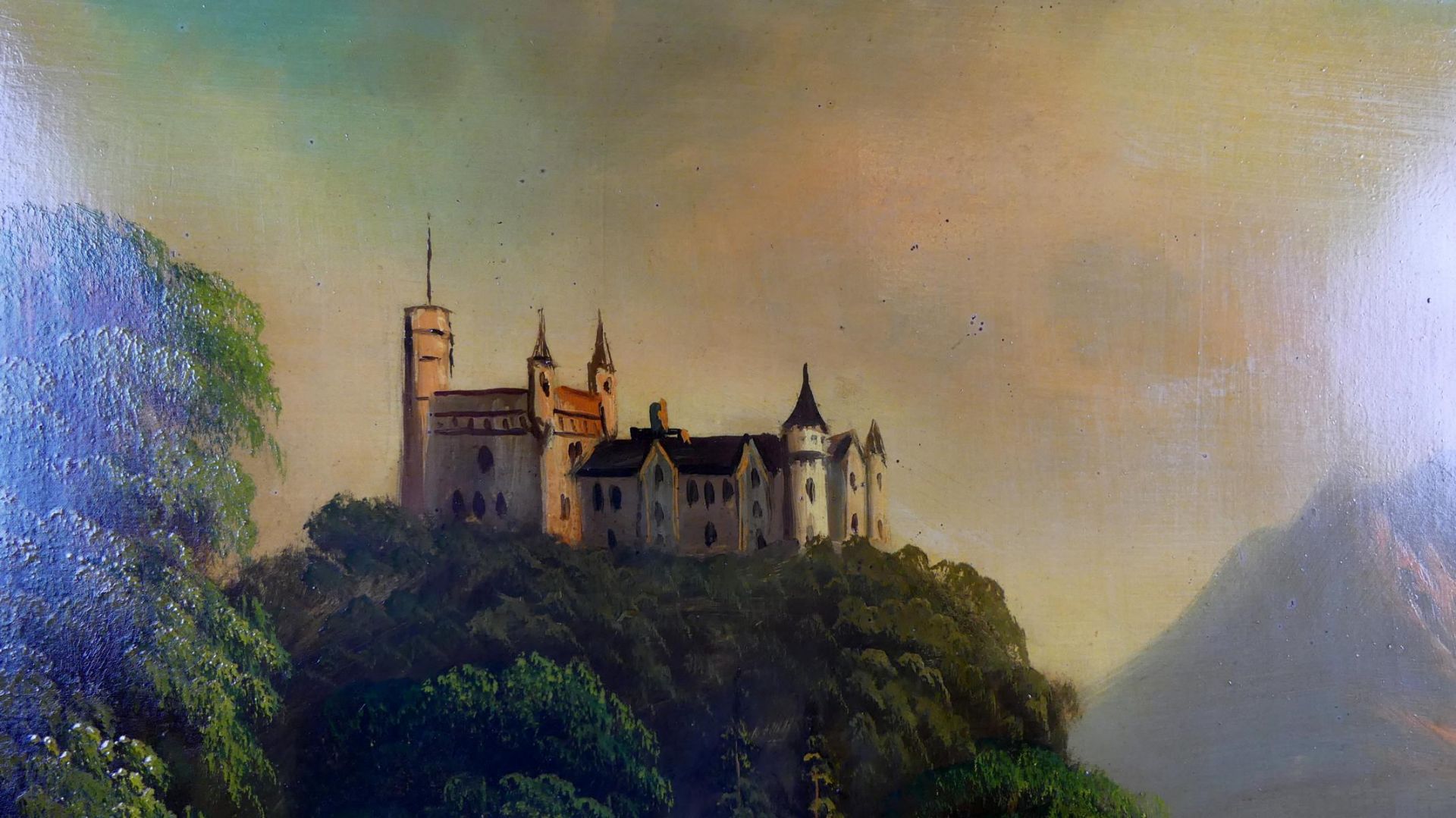 "Burg am Fluss", Öl/L, ohne Sig., ca. 54 x 75, aufwendiger Rahmen - Image 2 of 2