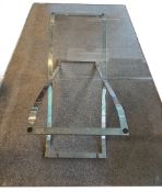 Esstisch, Glasplatte, Chromgestell, ital. Design, H. ca. 69, B. 159,5, T. 100 cm,