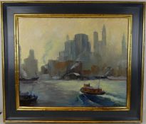 "Ansicht auf Manhattan mit Schiffen", Öl/L. u.re.sig. Arnold?, ca. 51 x 61,