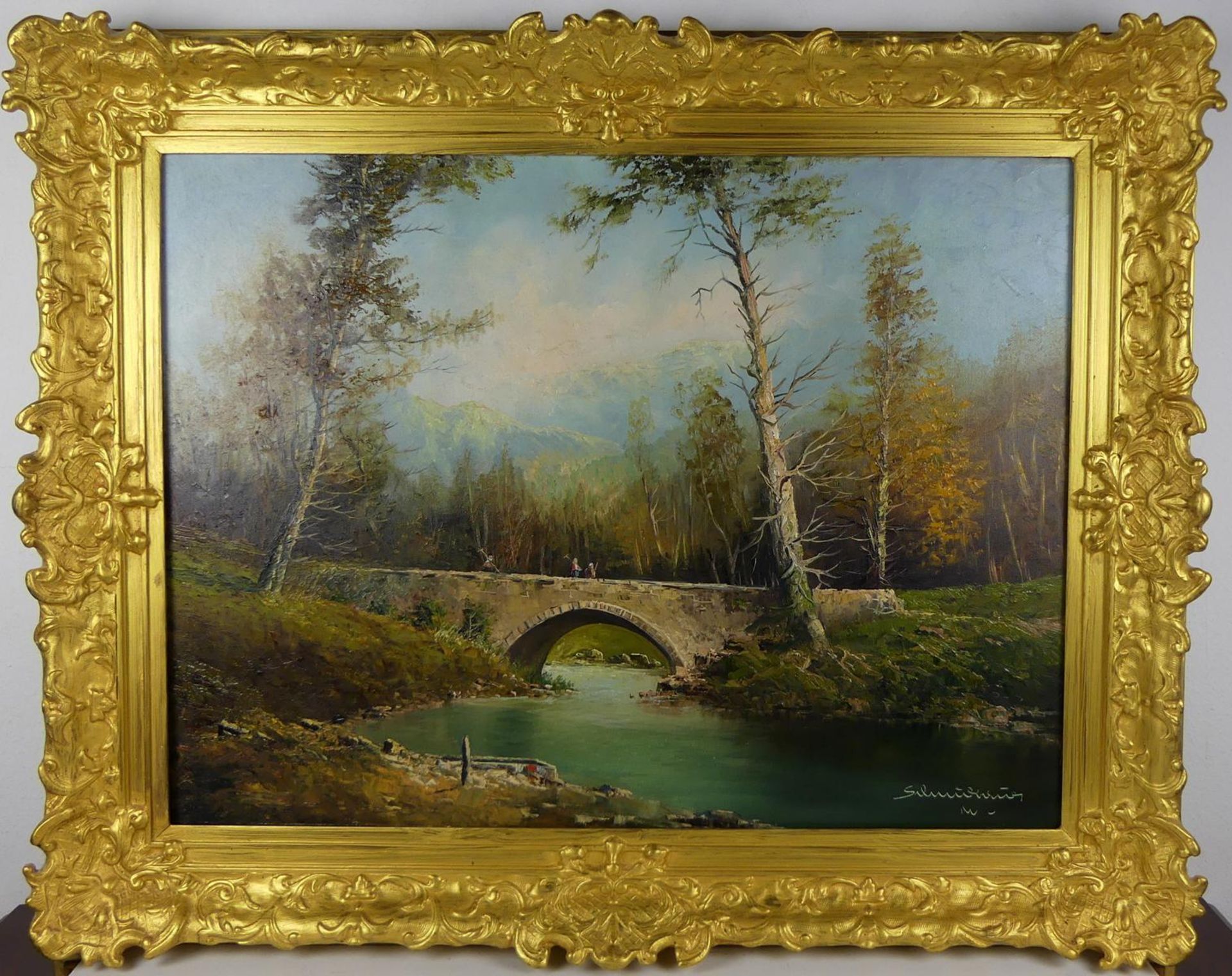 KARL SCHMIDBAUER (1921-1998) "Brücke im Allgäu", Öl/L., u.re.sig.,