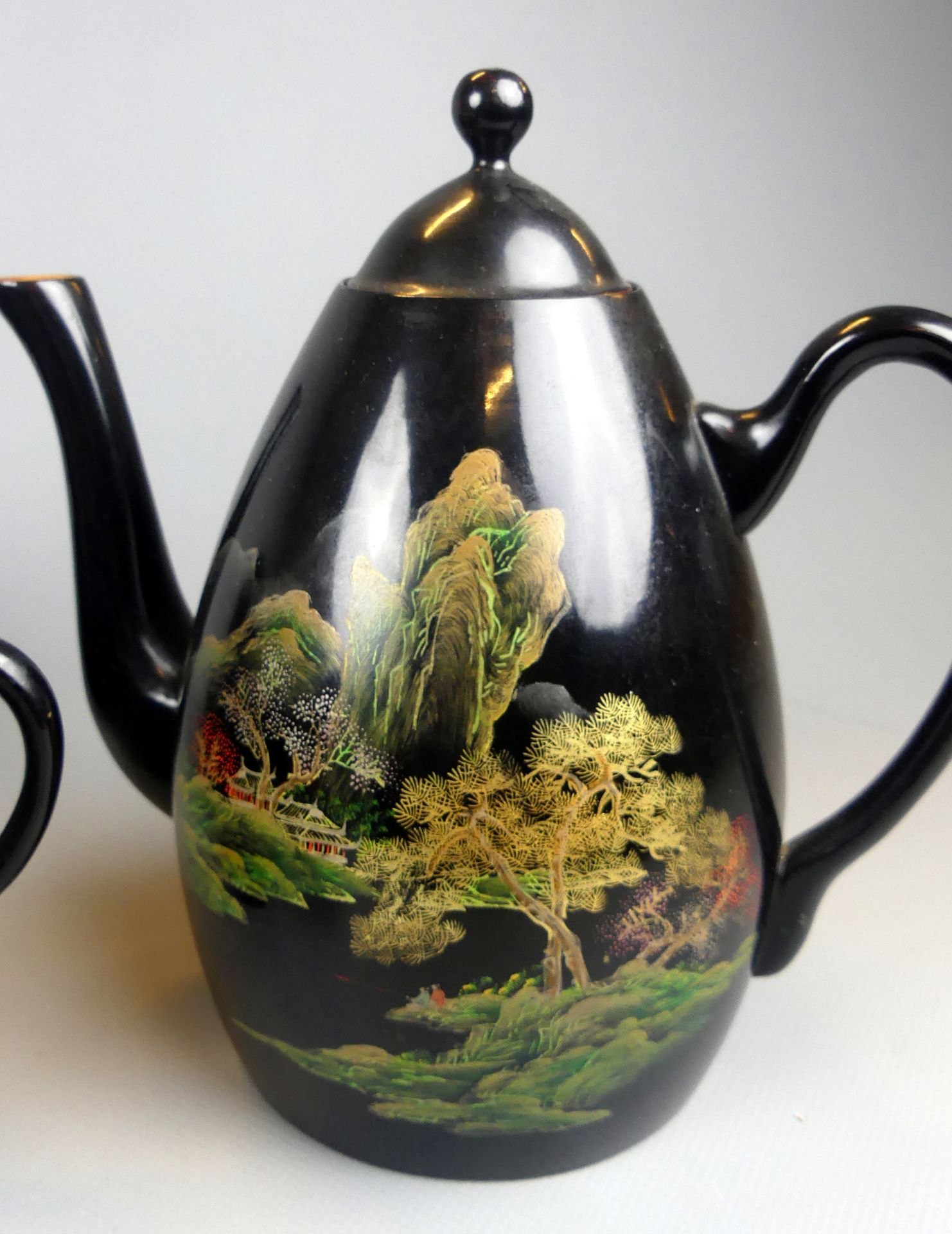 Teeset für 6 Personen, schwarz, leichten Holz, innen goldfarben, aufwendig bemalt, - Image 2 of 4