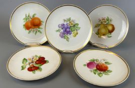 5 Teller, Obstdekor, Hutschenreuther, Selb, Goldrand, Dm. Ca. 20 cm