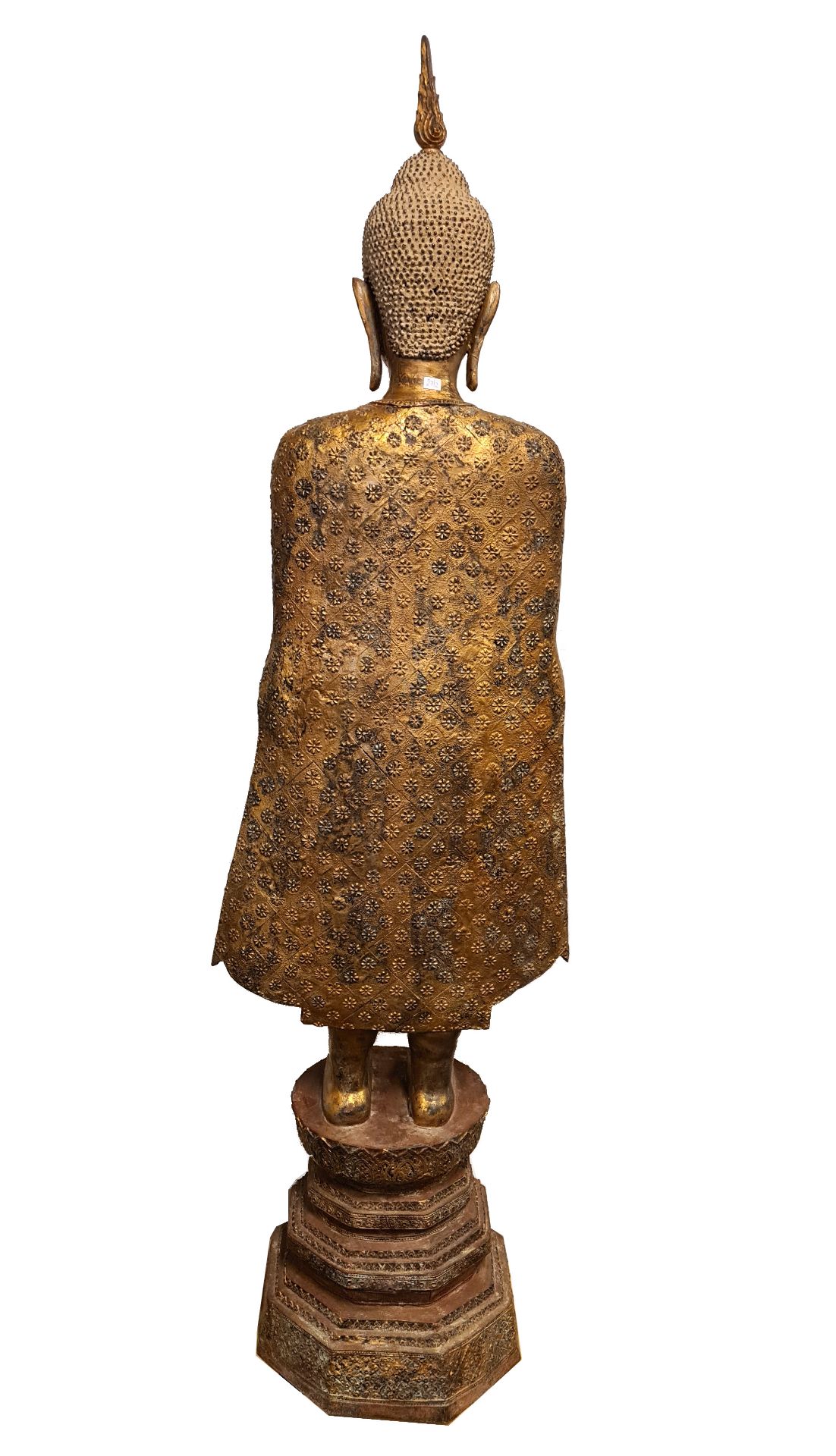 Stehender Buddha, Gabenschale haltend, Metall, farbig gefasst, - Bild 4 aus 4