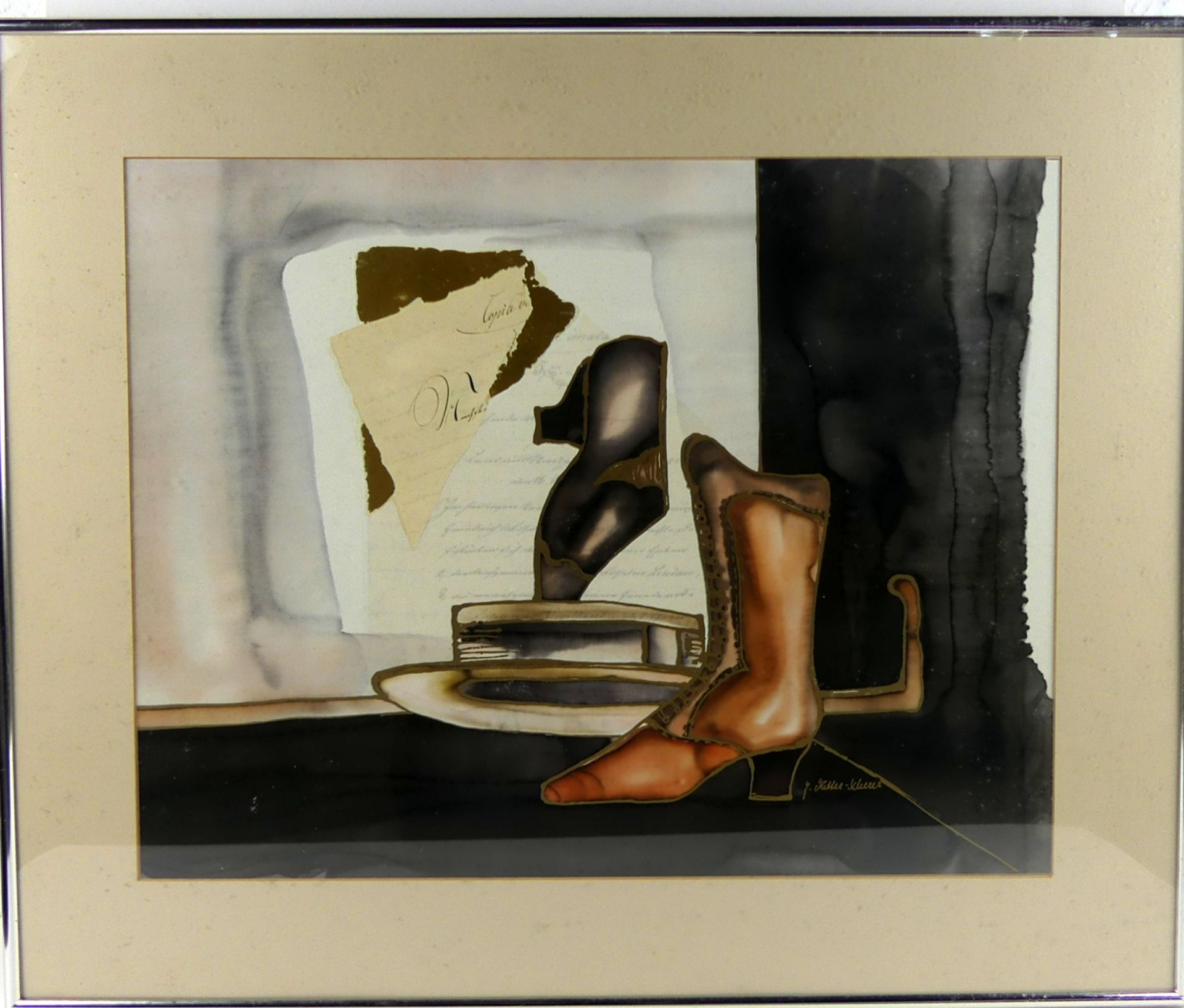 "Schuhe und Hut", Collage/Mischtechnik, u.re.unles.sig.,