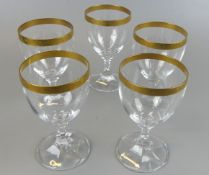 22 kleine Weingläser, Kristallglas, Goldrand, H. ca. 12 cm