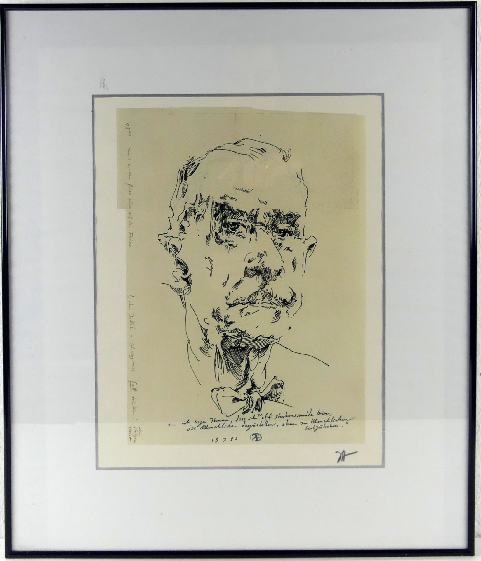 HORST JANSSEN "Herrenportrait von Thomas Mann", Druck, u.re.monogr., Passepartout,