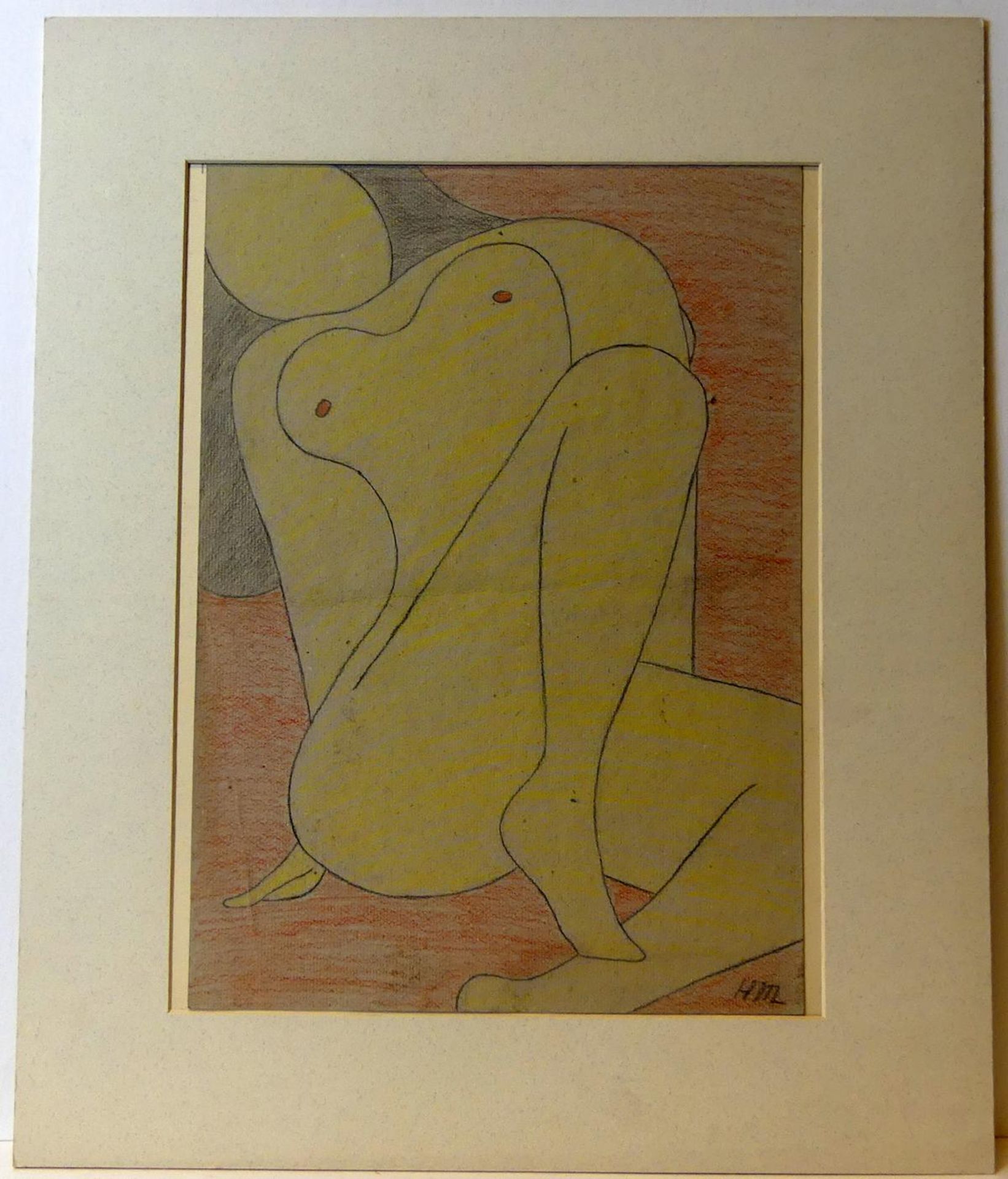 HM, "Damenakt",Farbbleistiftzeichnung auf Karton, Monogr., ca. 42 x 30 cm