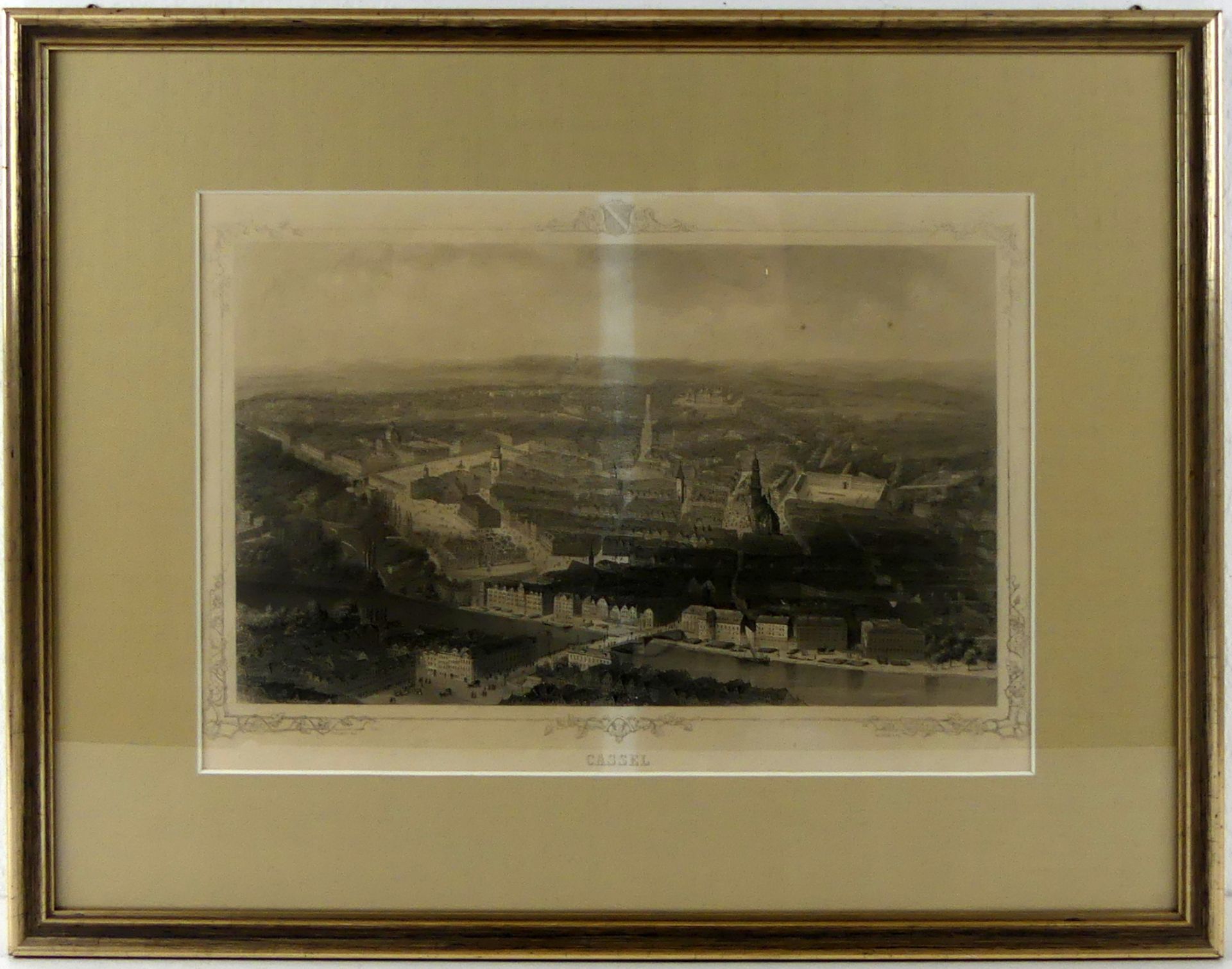 "Ansicht von Cassel um 1860", Stahlstich, mittig verblasst
