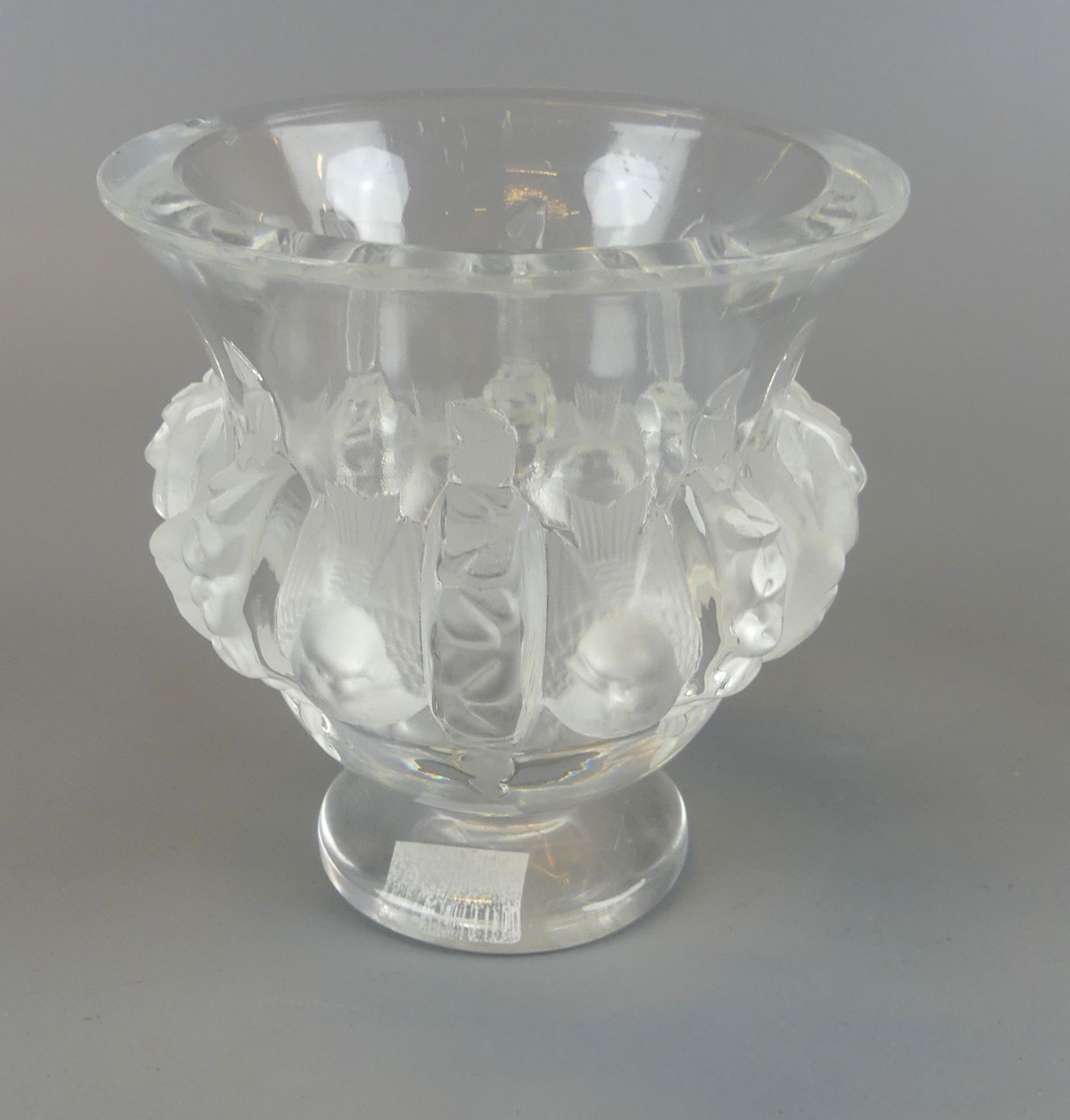 Kleine Vase, Glas, Lalique France, satinierte umlaufende Vogeldarstellungen,