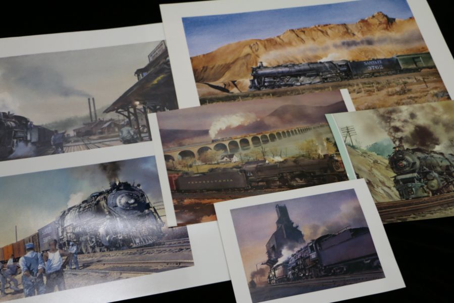 Railway related: Folder of seven prints after Ted Rose to include Mount Union Train, all unframed (