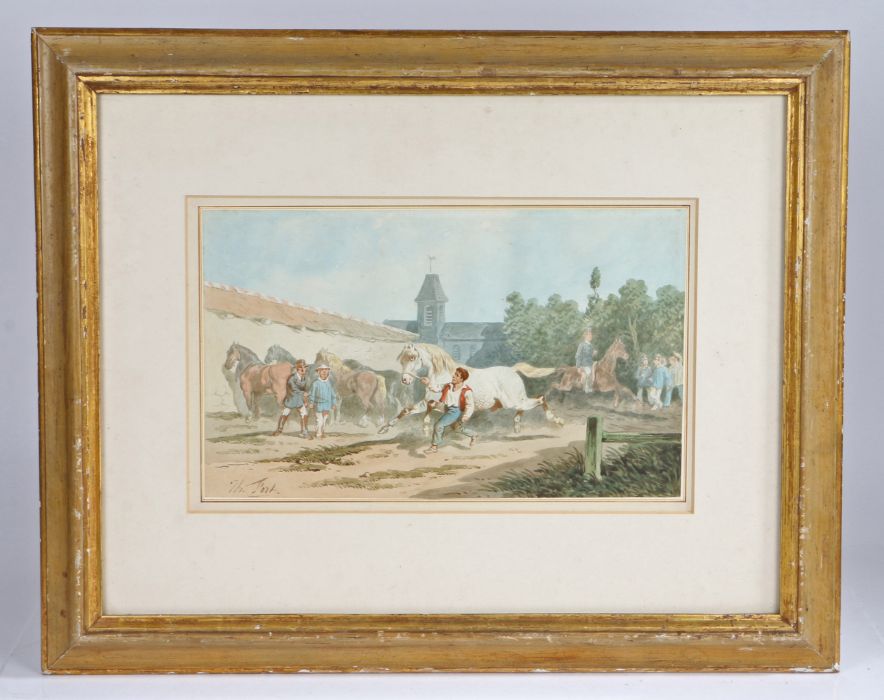 Theodore Fort (French, 1810-1896) 'The Horse Fair' signed (lower left), watercolour 25 x 42cm (10