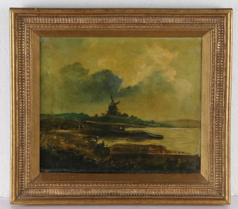 Dutch School (20th Century), Moonlit Estuary with Windmil, oil on canvas, 29 x 36cm