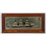 20th Century painted panel, inscribed "1851 Nightingale Portsmouth", depicting a three masted