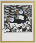 Vanna Bartlett (20th Century), 'On The Edge' Woodcut printed in black with hand colouring, on