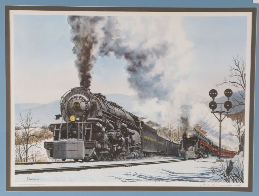 Railway related: After Howard Fogg, group of five coloured prints including 'Big Boy', various sizes