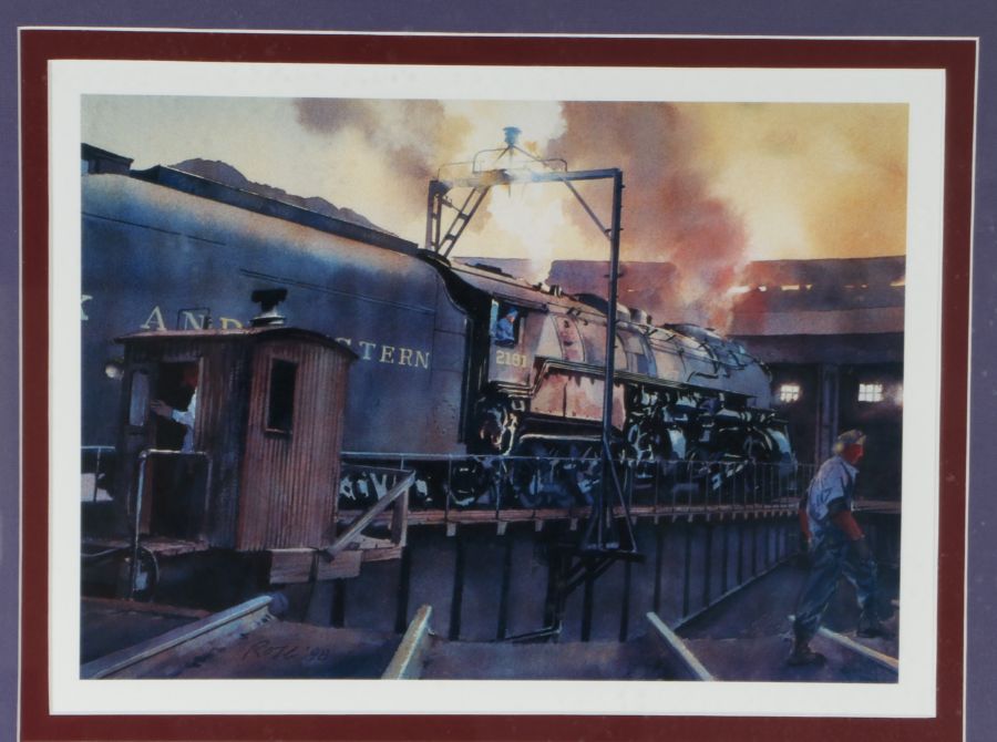 Railways related: Folder of four prints by David Weston - 'Steam up at Wainsford', 'Inside the