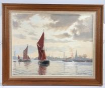 Roger Roland Sutton Fisher (1919-1992), "Thames sailing barges (Spinaway leading) in Blackwall