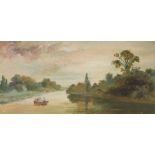 English School (Early 20th Century) River Scene with Figures in a Punt oil on board 16 x 34cm (6.5 x