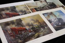 Railways related: After David Weston (1935-2011), group of four coloured prints including 'Giants at
