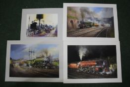Railways related: Folder of four prints by David Weston - 'Quenching the Thirst', 'Sir Hugo', '