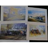 Railways related: Folder of four prints by David Weston - 'Never Say Die', 'Busy Day at the
