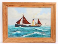 Walter "William" Race, Grimsby steam trawler "Rio" GY616, signed oil on board dated 1977, housed