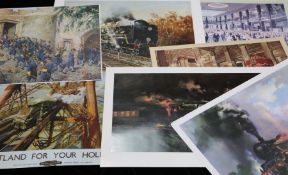 Railways related: Folder of seven prints after Terence Cuneo to include 'Ready to Roll' & 'Night