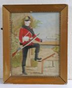 Late 19th Century watercolour of a British soldier, depicted holding a rifle with his left leg
