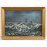 H.M.S. Donegal, overpainted print, the print 36.5cm x 25cm housed in a gilt and glazed framed