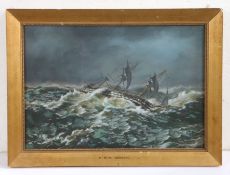 H.M.S. Donegal, overpainted print, the print 36.5cm x 25cm housed in a gilt and glazed framed