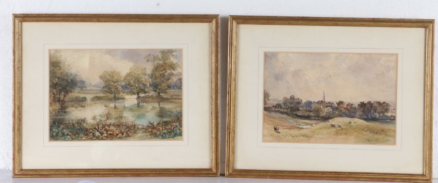 Circle of Thomas Churchyard, Landscapes, pair of watercolours, 16 x 23cm (6 x 9in) (2)