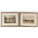 Circle of Thomas Churchyard, Landscapes, pair of watercolours, 16 x 23cm (6 x 9in) (2)