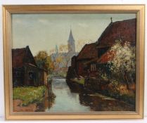 Dirk Johannes Van Haaren (1878-1953) Dutch Town  oil on canvas, signed (lower left) 38 x 48cm (15