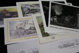 Large folder of Railway related prints etc to include Eric Bottomley and J E Wigston.
