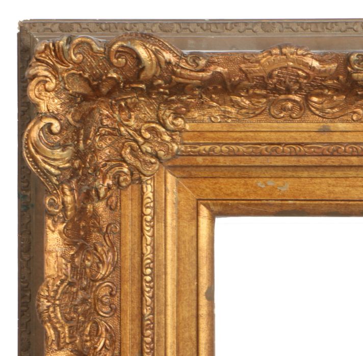 Picture frame with heavy moulded corners and centres, 19th Century English, 12.5" x 12" (rebate)