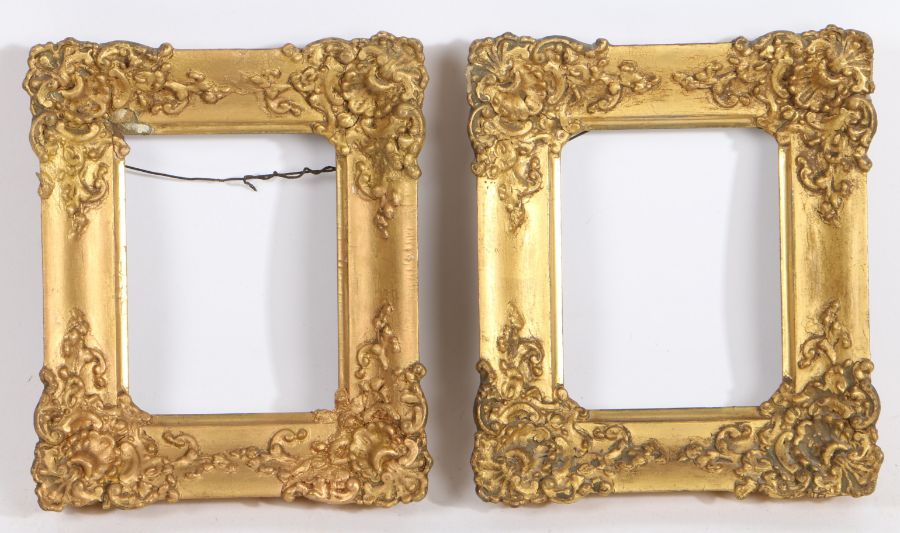 Small portrait picture frames, a pair, with corners (a/f), 19th Century English, 5.5" x 4.5" (