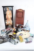 Elvis Presley memorabilia to include wall calendar, porcelain plate form wall clock, Taking Care