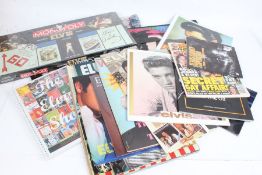 Elvis Presley memorabilia to include calendars, Elvis Presley Monopoly, bags, scarf, "Eating the