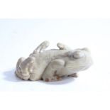 Chinese carved soapstone frog, with a further three small frogs to it's back, 13.5cm wide