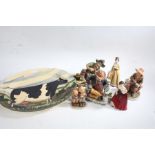 Collection of ceramics, to include Capodimonte figure and three others similar, two figurines, a