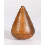 A 19th Century lignum vitae plumber's turnpin, initialled 'JO', 10.5cm high.