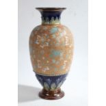 Royal Doulton Slater's Patent vase, the body decorated with blue and white flowers on a golden